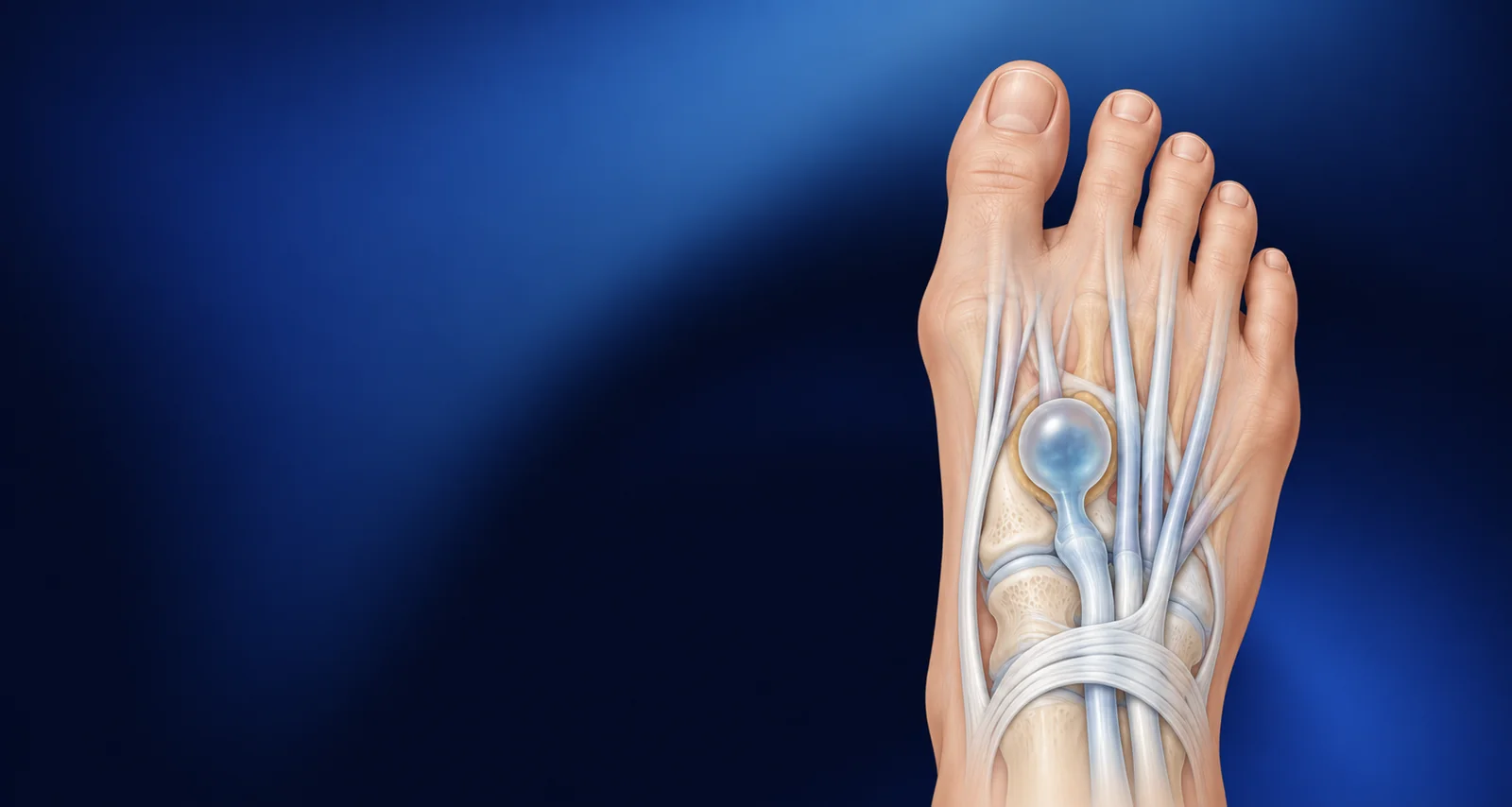 Medizinische Illustration zu Ganglion-Operation am Fuß