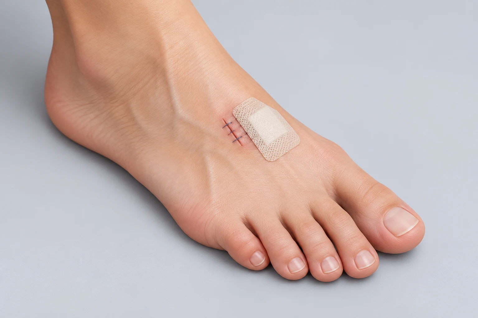 Versorgter Fuß nach einer Ganglion-Operation