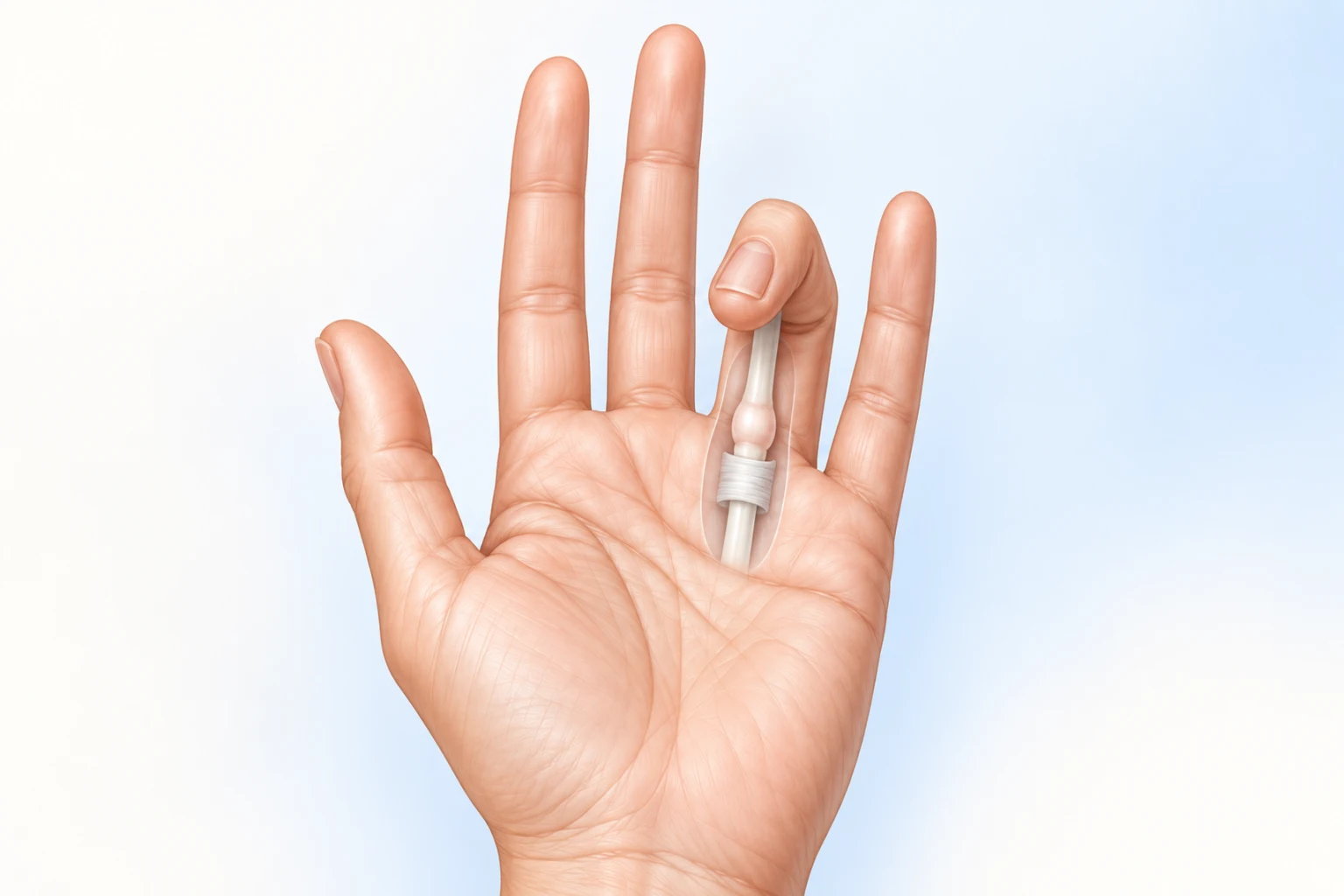 Anatomische Darstellung einer verdickten Beugesehne am verengten A1-Ringband