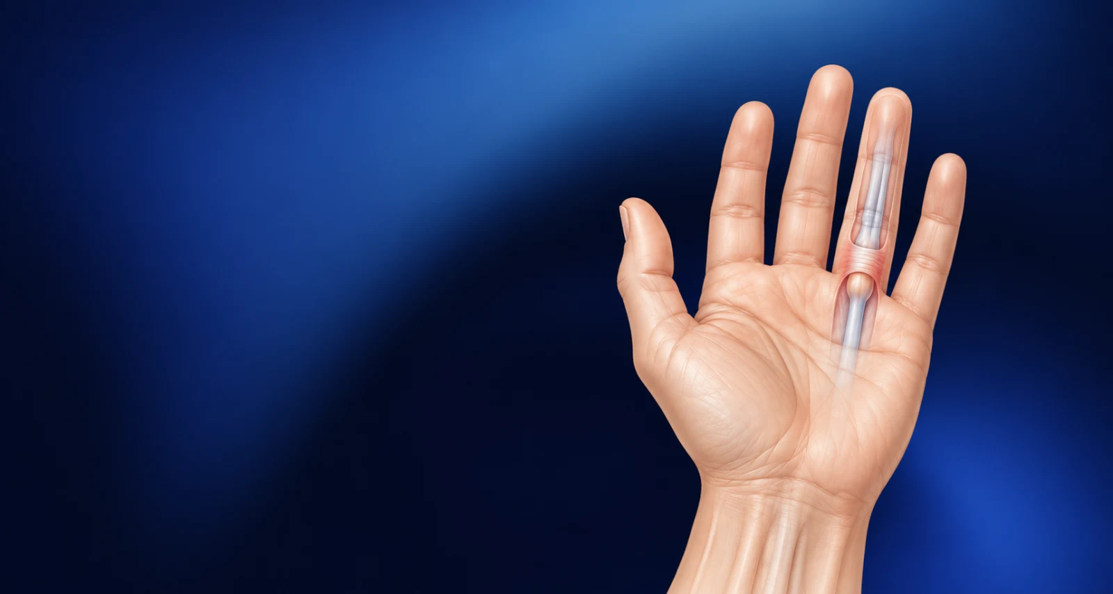 Anatomische Handdarstellung mit verengtem A1-Ringband und Beugesehne