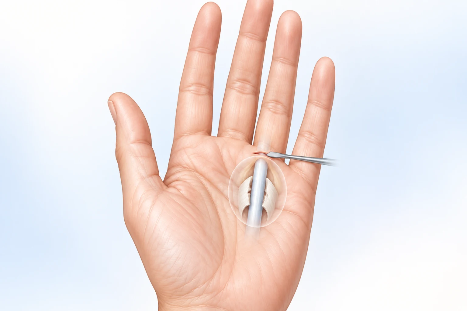 Geöffnetes A1-Ringband mit frei gleitender Beugesehne