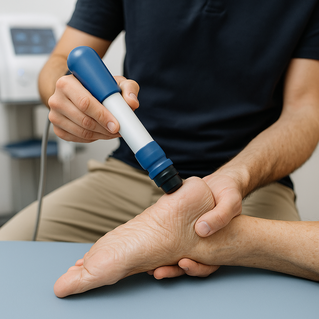 Effektive Behandlung z. B. bei Fersensporn oder Achillessehnenreizung Stoßwellentherapie am Fuß